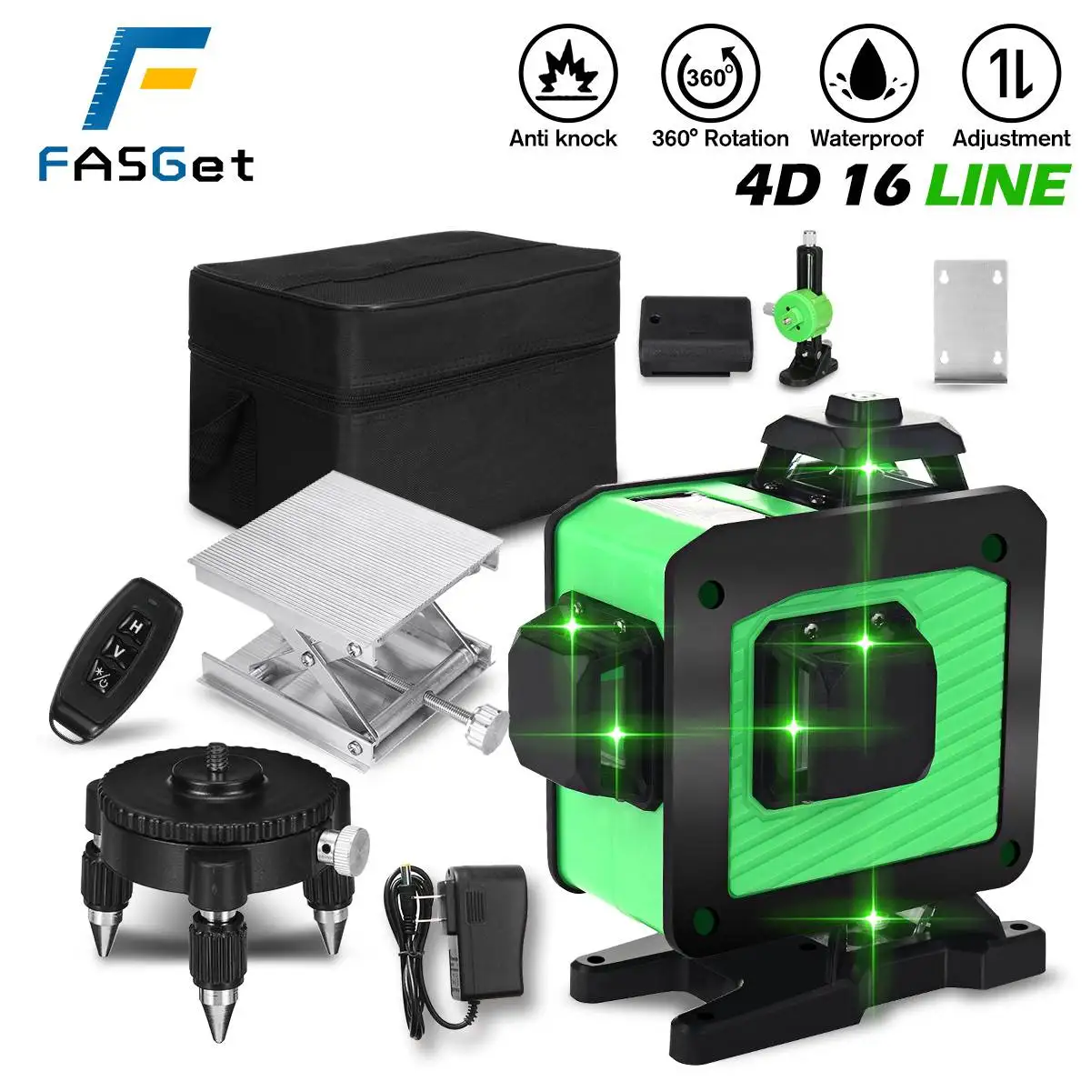 

FASGet 16 Line 4D Self-Leveling Laser Level Super Powerful 360 ° Horizontal & Vertical Green Beam EU plug