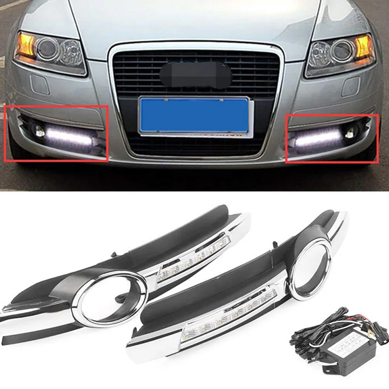 2 шт. для AUDI A6 C6 2005 2006 2007 2008 светодиодный DRL дневные ходовые огни 12 В ABS Противотуманные фары отверстие