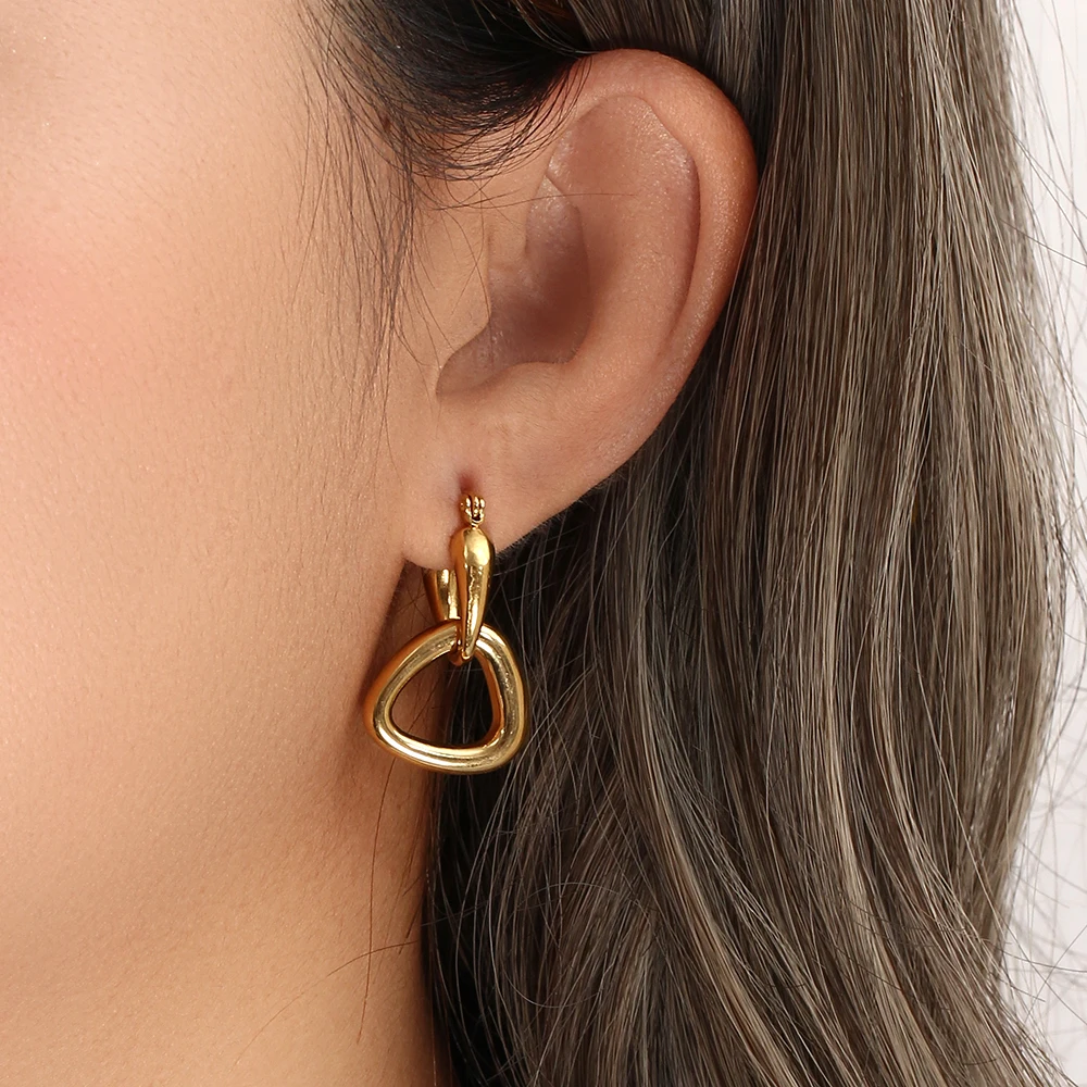 

New Geometric Triangle Earrings Commuter All-Match Hollow 18K Gold Plated Earrings for Women Waterproof Jewelry Hypoallergenic