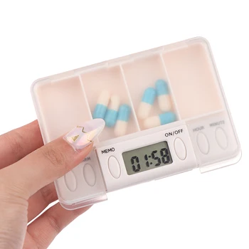 

4 Grid Pill Box Medicine Storage Box Electronic Timing Reminder Medicine Boxes Alarm Timer Pills Organizer Pill Drug Container