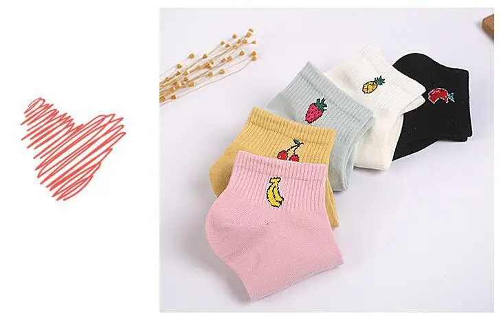 New Cartoon Fruit Cute Socks Women Cotton Socks Japanese Ankle Short Socks Embroidery 5 pairs lot