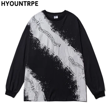 

Men Fashion Chain Printed Tee Shirts Casual O-neck Hip Hop Loose T Shirt Spring New Skateboard High Street Couple Tee Streetwear