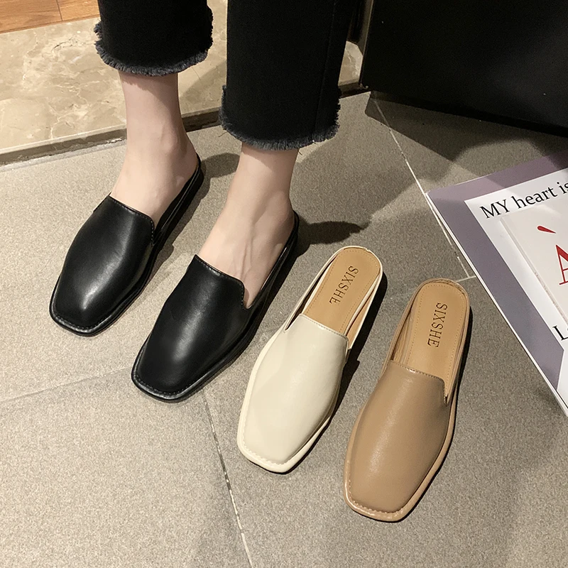 2020 new women slippers outside Half drag spring Solid color square head low heel light non-slip soft skin-friendly shoes U30-25 | Обувь