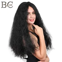 BCHR кудрявые вьющиеся волосы 2" 13*4 парик фронта шнурка Термостойкое волокно с волосами синтетический черный парик
