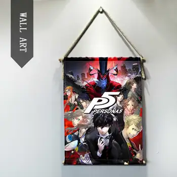 

Persona 5 Living Room decorative paintings Wall Art Modern Solid Wood Cotton String Hanging Shaft Scroll painting
