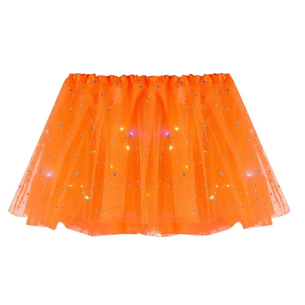 Women Star Sequins Mesh Skirt Pleated Tulle Princess Skirts With LED Small Bulb Female Korean Style Streetwear sexy tutu skirt