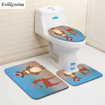 

Free Shipping 3pcs Christmas Deers Bath Mat Set Anti Slip Bathroom Mat Set Tapete Banheiro Washable Toilet Rugs Alfombra Bano
