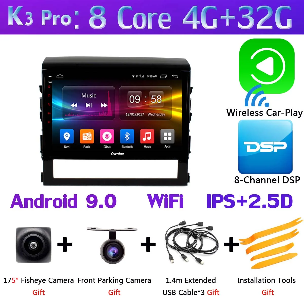 360 ° панорамный Android 9,0 4G+ 64G gps радио CarPlay SPDIF DSP автомобильный мультимедийный плеер для Toyota Land Cruiser 200 LC200 - Цвет: K3 Pro CarPlay