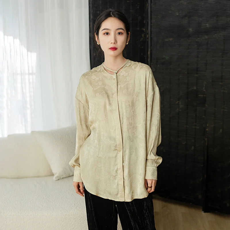 

Chinese button shirt women's new autumn loose jacquard long sleeve top 1127