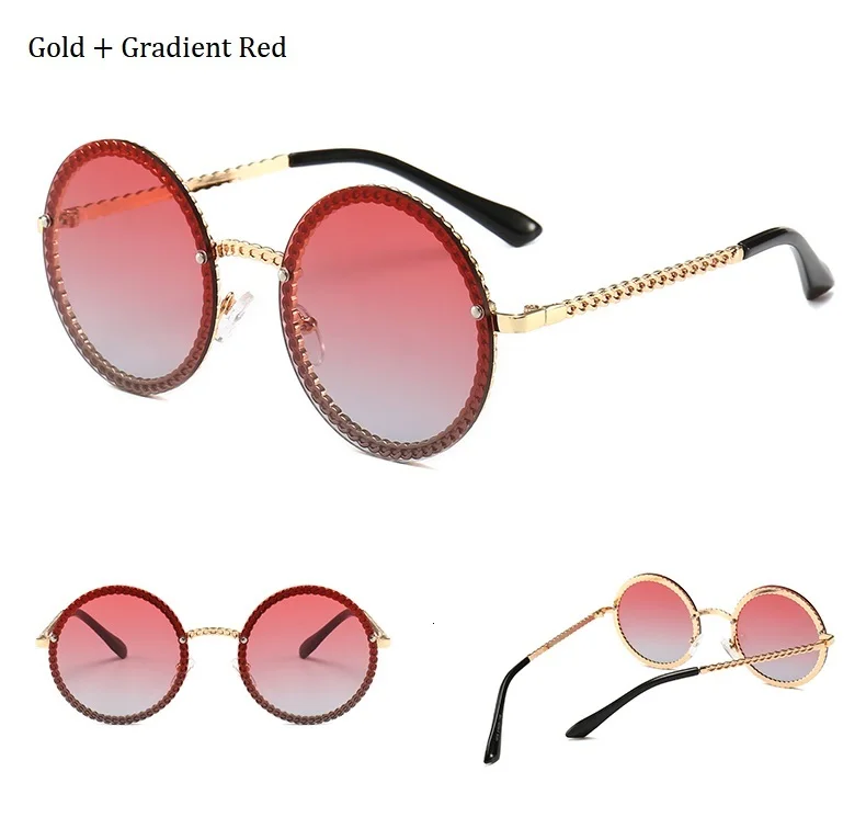 Роскошные негабаритные Круглые Солнцезащитные очки для женщин UV400 ретро фирменный дизайн цепь металлическая оправа солнцезащитные очки для женщин очки для мужчин