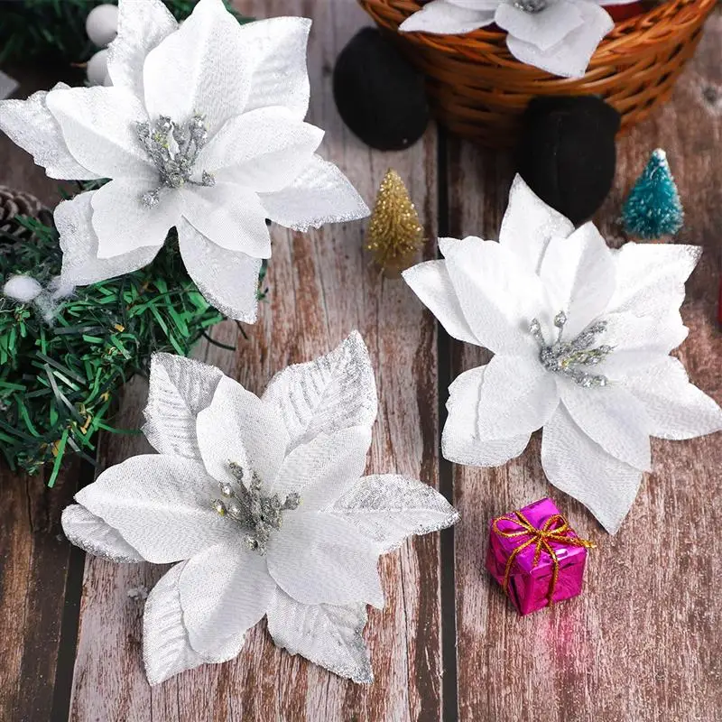 24pcs Christmas Flower Simulation Gold Powder Tree Decoration (Silver) | Дом и сад