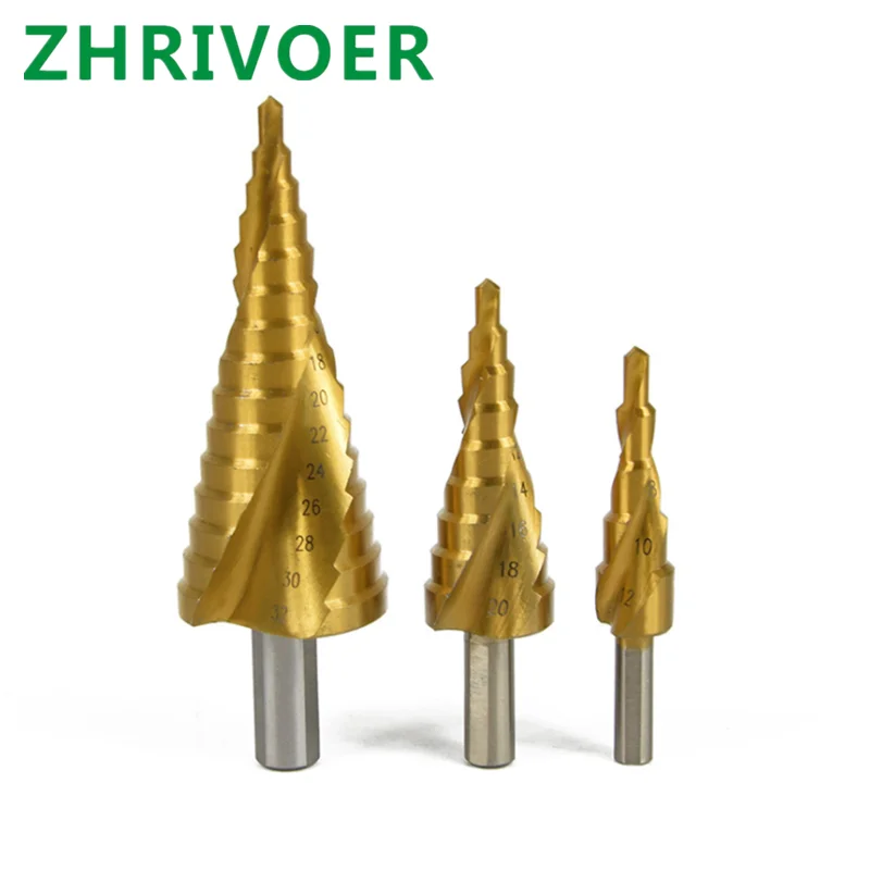 Triangular handle spiral groove step drill triangular handle step drill pagoda drill multifunctional bit 4-32mm