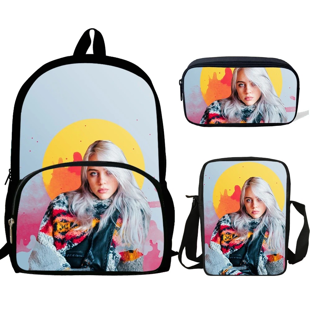 16 дюймов детские школьные сумки для подростков Mochila Повседневная сумка Billie Eilish с принтом улыбки рюкзак для девочек 3 комплекта в подарок