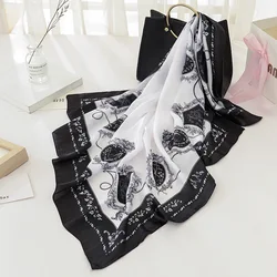 New Fashion Silk Color Floral Square Scarf 90*90cm Women Neck Hair Tie Band Bag Warp Soft Neckerchief Hijab Headscarf Foulard