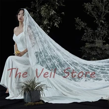 3 м собор Длинные мягкие кружева свадебные фаты для невест цвета слоновой кости Мантилья с фонариком Винтаж Для женщин вуаль для невесты вело de Novia вуаль Mariage