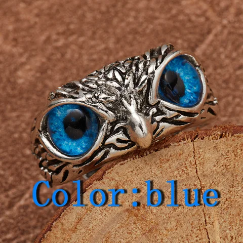 Vivid Cute Cat Eyes Owl Ring Resizable Design Men Women  Wedding Fingle Accessories Vintage Silver Color Open Rings Jewelry