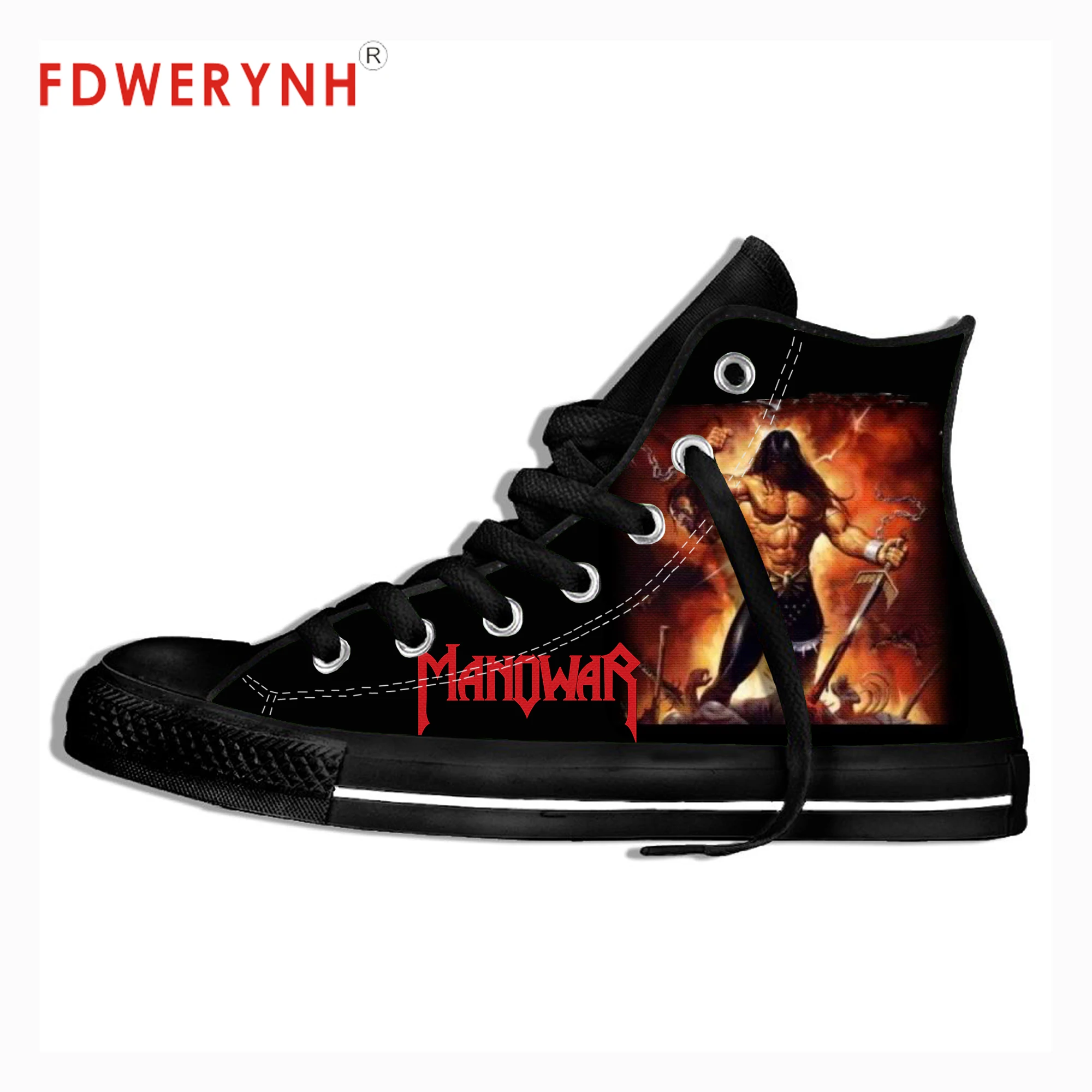 

Men Walking Canvas Shoes 2019 Manowar Rock Band Tracksuits Customize Pattern Color Lace-up Leisure Flats Platform Shoe