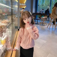 

New Spring Winter Girl Casual Sweater Children's Knitted Kids Pullover Warm Fashion Thicken Solid Color Clothing High Quality