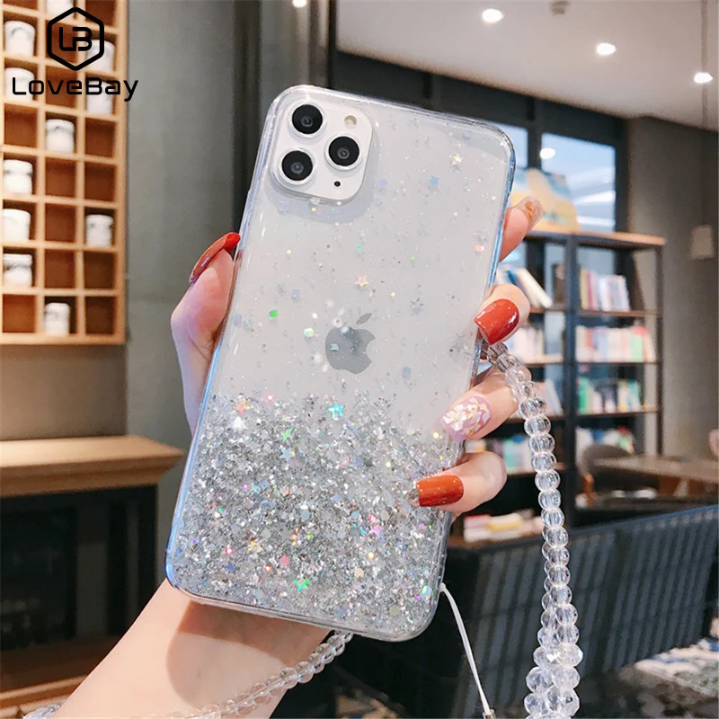 Чехол для телефона Lovebay блестящий прозрачный чехол с ремешком iPhone 11 Pro XS Max XR X 7 8 6 6S