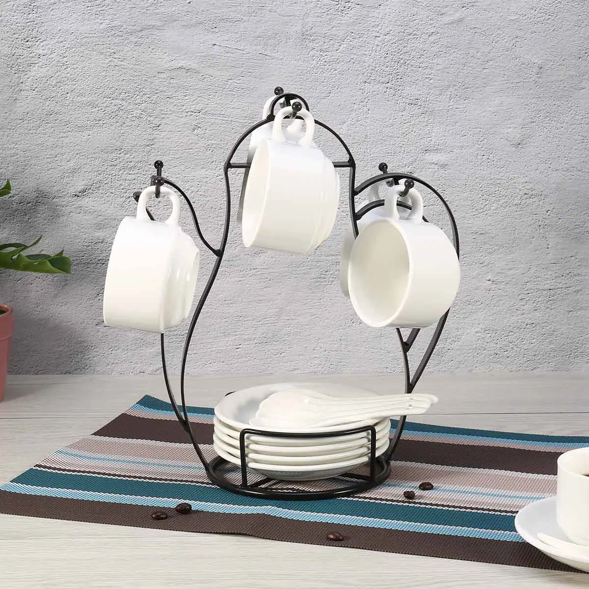 

Kettle-shaped Coffee Mug Tree Holder Countertop Or Pantry Vintage Metal Wire Tree Stand Mug Stand for Coffee Glasses and Cups