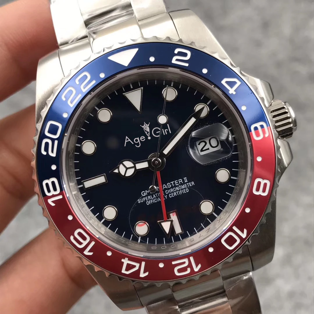 

Luxury Brand New Men Automatic Mechanical Watch Black Blue Red Ceramic Bezel GMT Stainless Steel Sapphire Luminous Gold Watch