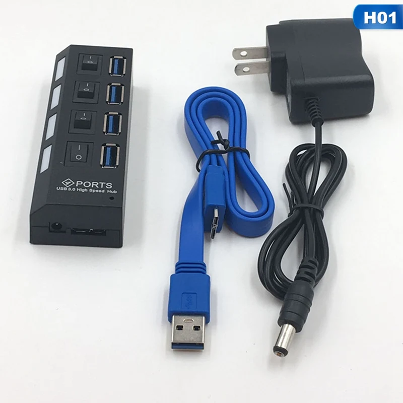 Мульти 4 порта USB 3,0 концентратор адаптер высокоскоростной с переключателем вкл/выкл Портативный USB разветвитель для ПК компьютер ноутбук - Цвет: H01