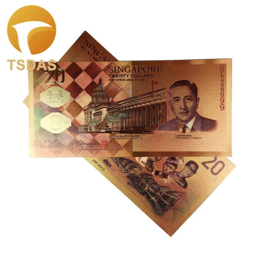 10pcs/lot New Singapore Banknotes 20 SGD Banknote In 24k Gold Plated for Collection Drop Shipping Colorful | Дом и сад