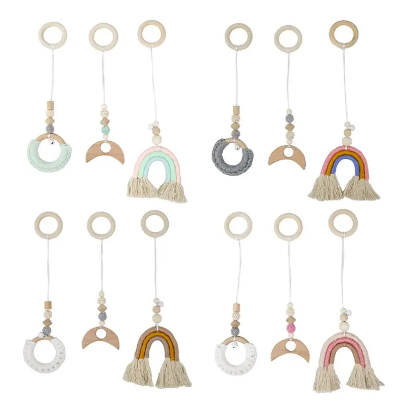 

3Pcs Nordic Baby Gym Frame Pendants Wooden Clothes Rack Rainbow Hanging Play Toy