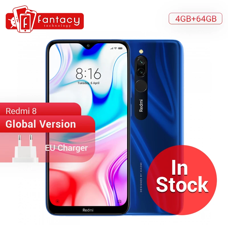 Скидка В наличии, глобальная версия, Xiaomi Redmi 8, 4 ГБ, 64 ГБ, Восьмиядерный процессор Snapdragon 439, двойная камера 12 Мп, мобильный телефон, 5000 мАч, большая бата...