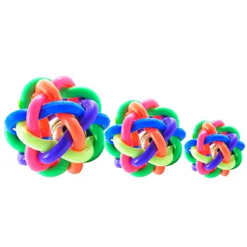 

Colorful Soft Woven Bell Ball Toy for Pets 1PCS Diameter 6CM 7CM 9CM for Small Dogs Rubber Chew Puppy Toy Rainbow Ball Colorful