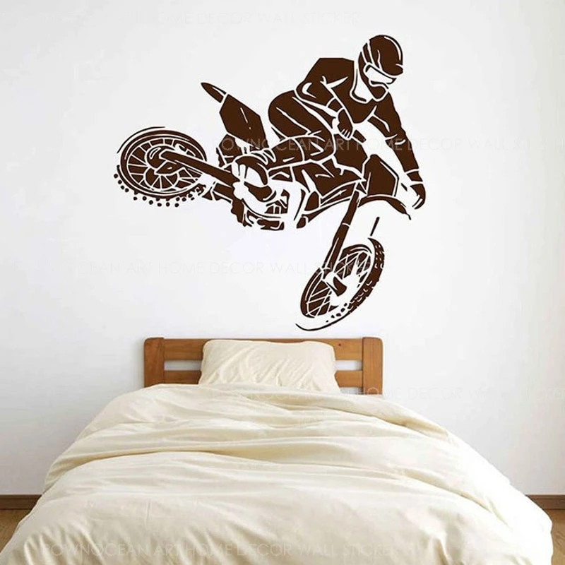 Мотокросс Dirtbike стены стикеры винил домашний декор подростков общежития Спальня наклейки съемные гонки на мотоциклах фрески A535