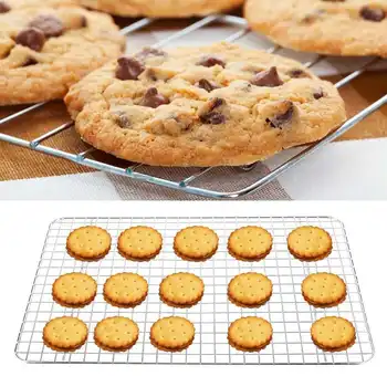 

Stainless Steel Barbecue Grill Cooling Rack Rectangular Cake Food Rack Non Stick Baking Pizza Bread Net Cooling Tray 37.5*25*2cm