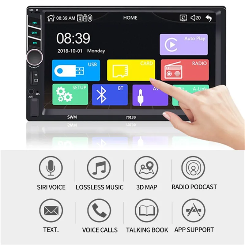 Автомагнитола 2 Din сенсорный экран 7 дюймов HD поддержка Carplay Android MP5 SD/FM/USB/AUX/Bluetooth