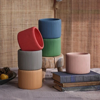 

Concrete flowerpot mold stripe design concrete plaster cylindrical flowerpot silicone mold candle cup container DIY mold