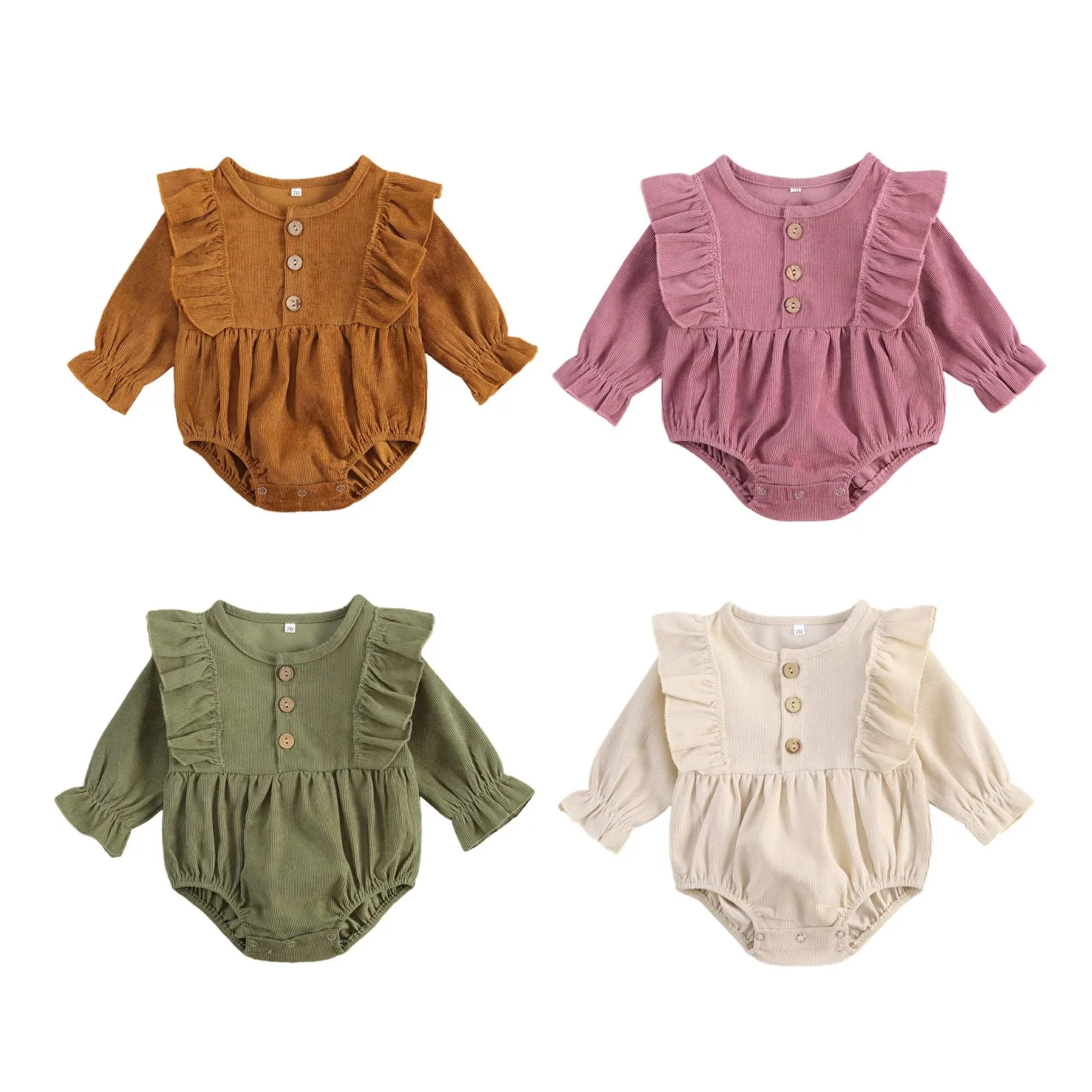 

2020 New Fall Autumn 0-18M Newborn Baby Girl Button Decorate Ruffled Lantern Long Sleeve Bodysuit Toddler Infant Jumpsuit Outfit