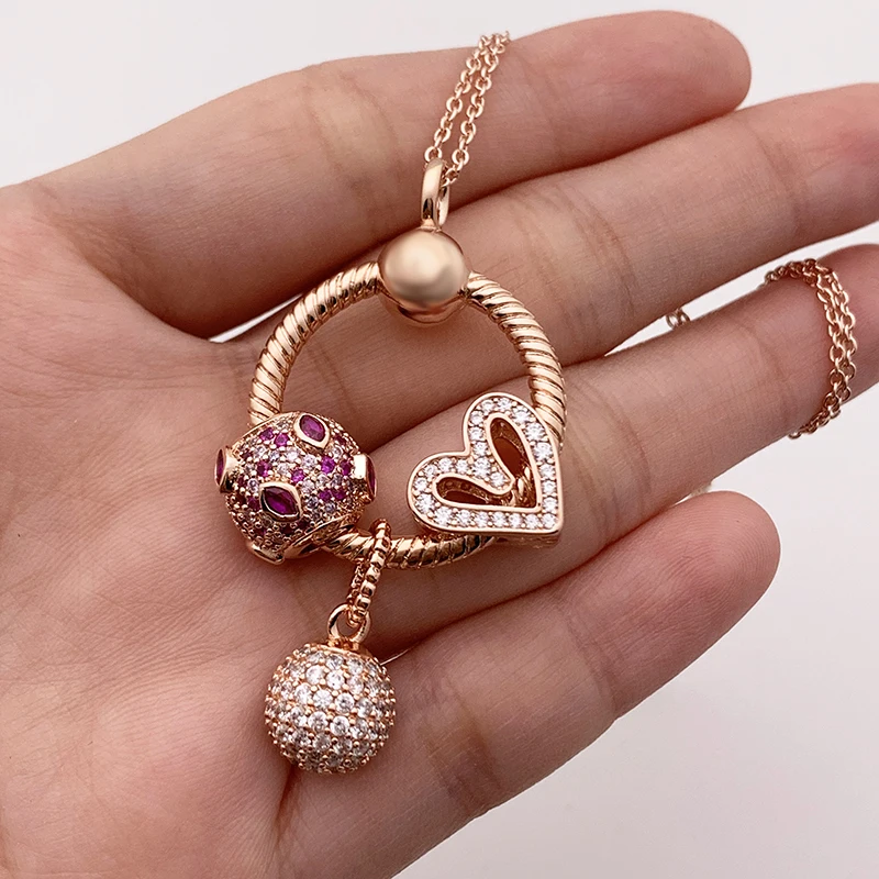 

New 2020 High Quality 1:1 100%925 Sterling Silver Rose Gold DIY Pendant Necklace Set For Free Delivery