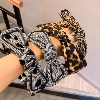 

Korea Dongdaemun New Simple Leopard Houndstooth Fabric Big Bow Headband Hairbands for Women Fashion Hair Accessories