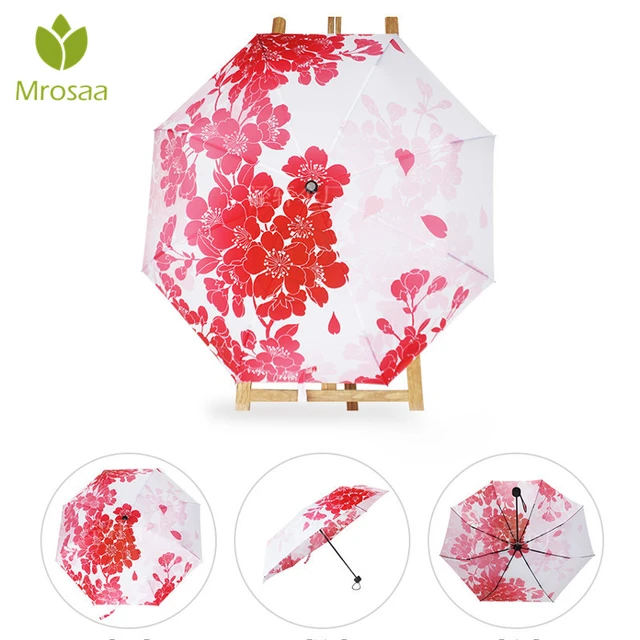 Paraguas plegable de flores de cerezo mujer protección solar Anti-UV Parasol de niña de moda paraguas rojo prueba de viento impermeable - AliExpress