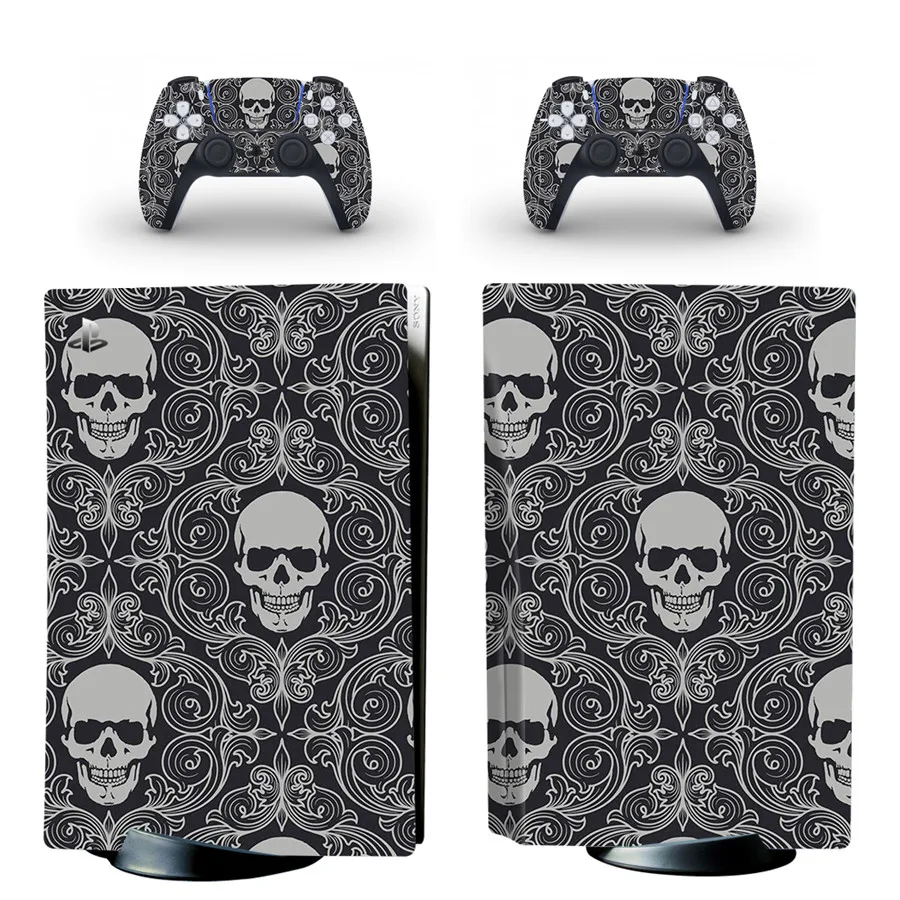 Skull Style PS5 Disc Edition Skin Sticker for Playstation 5 CD-Rom Version Console & 2 Controllers Decal Vinyl Protective Skins 