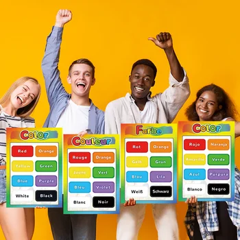 

Color Cartoon English German French Spanish Education Preschool Posters Nursery Homeschool Kindergarten Classroom Decor Painting