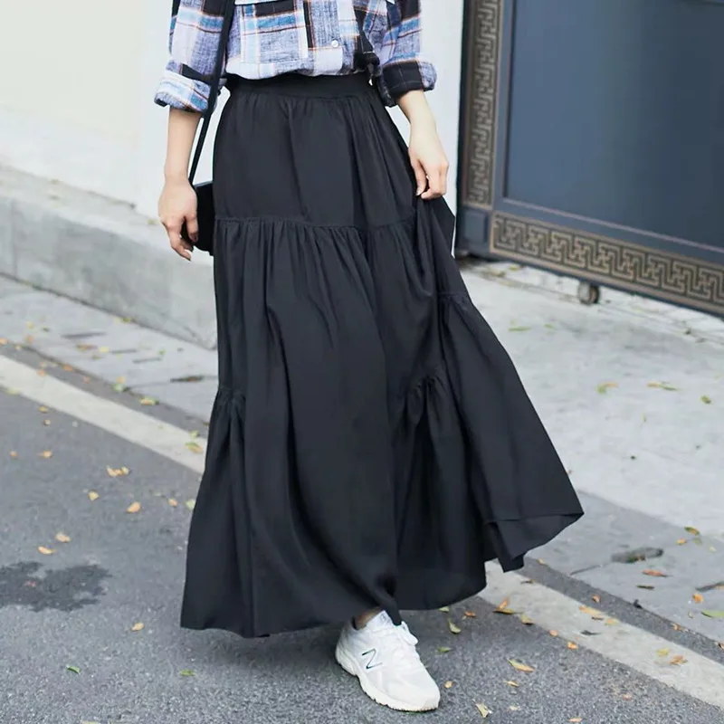 

Plus size 2019 New Autunm casual cotton maxi skirts,Black white purple Spring long vintage skirts 5XL 6XL 7XL Korea party skirts