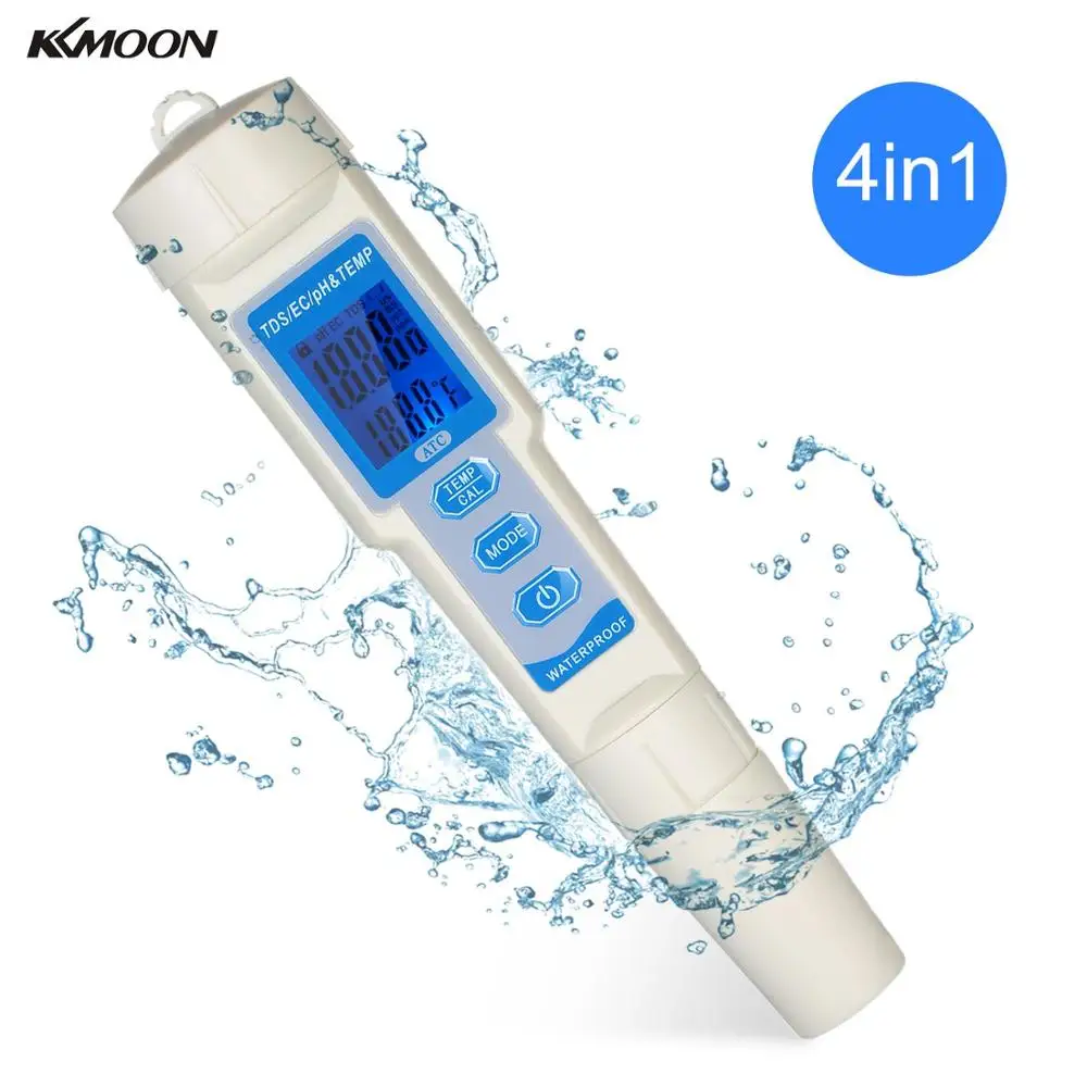 4 в 1 Водонепроницаемый Тестер качества воды KKMOON анализатор PH/EC/TDS с функцией