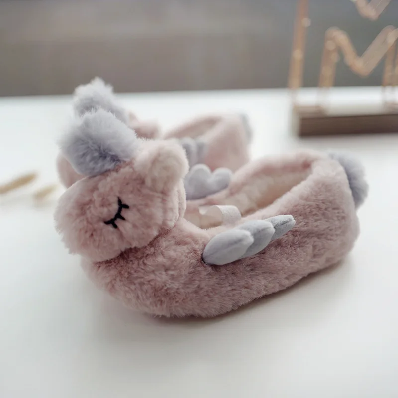 Suihyung/женские плюшевые тапочки с единорогом из мультфильма; зимние теплые мягкие домашние тапочки из искусственного меха; хлопчатобумажные туфли на плоской подошве для девочек; домашняя обувь; шлепанцы