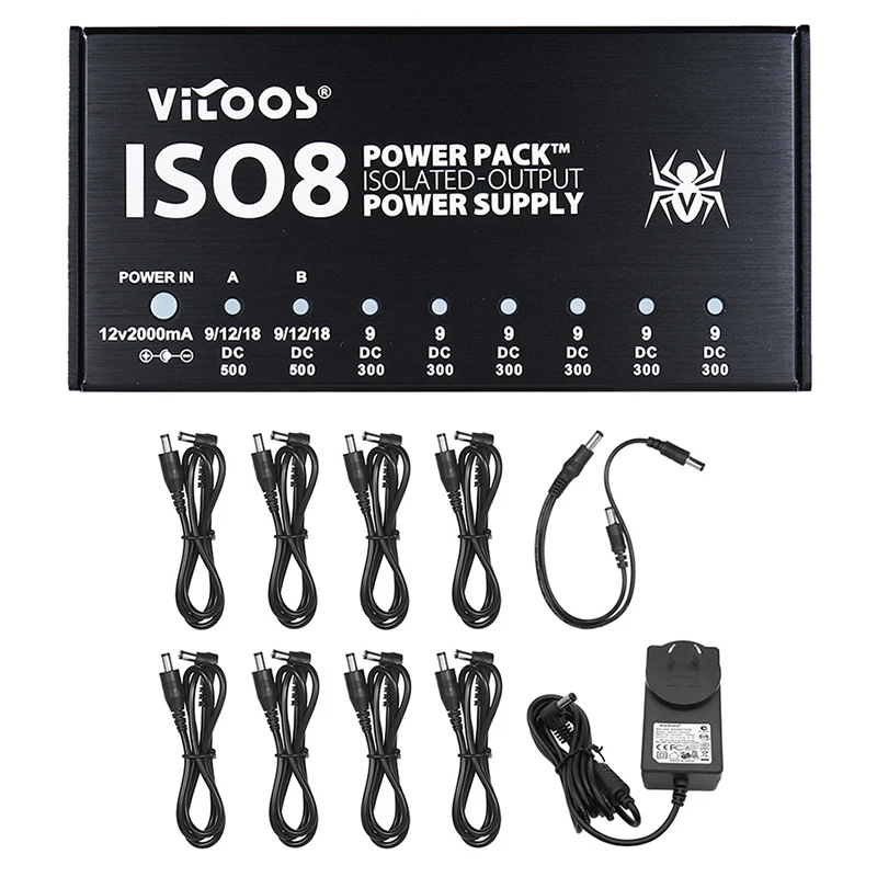 

Vitoos Iso8 Guitar Integrated Effects Compact Size Power Supply Power Noise Reduction Isolated Dc Outputs For 9V/ 12V/ 18V Guita
