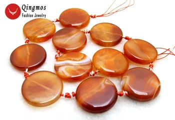 

Qingmos 28mm Coin Natural Red Striped Agates Beads for Jewelry Making DIY Necklace Bracelet Pendant Loose Beads Strand 15" l662