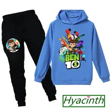 Футболка с изображением Бена 10 комплект хлопковой одежды с капюшоном для маленьких мальчиков свитер для девочек, одежда детские толстовки с капюшоном+ штаны, комплекты Рождественская Одежда для мальчиков