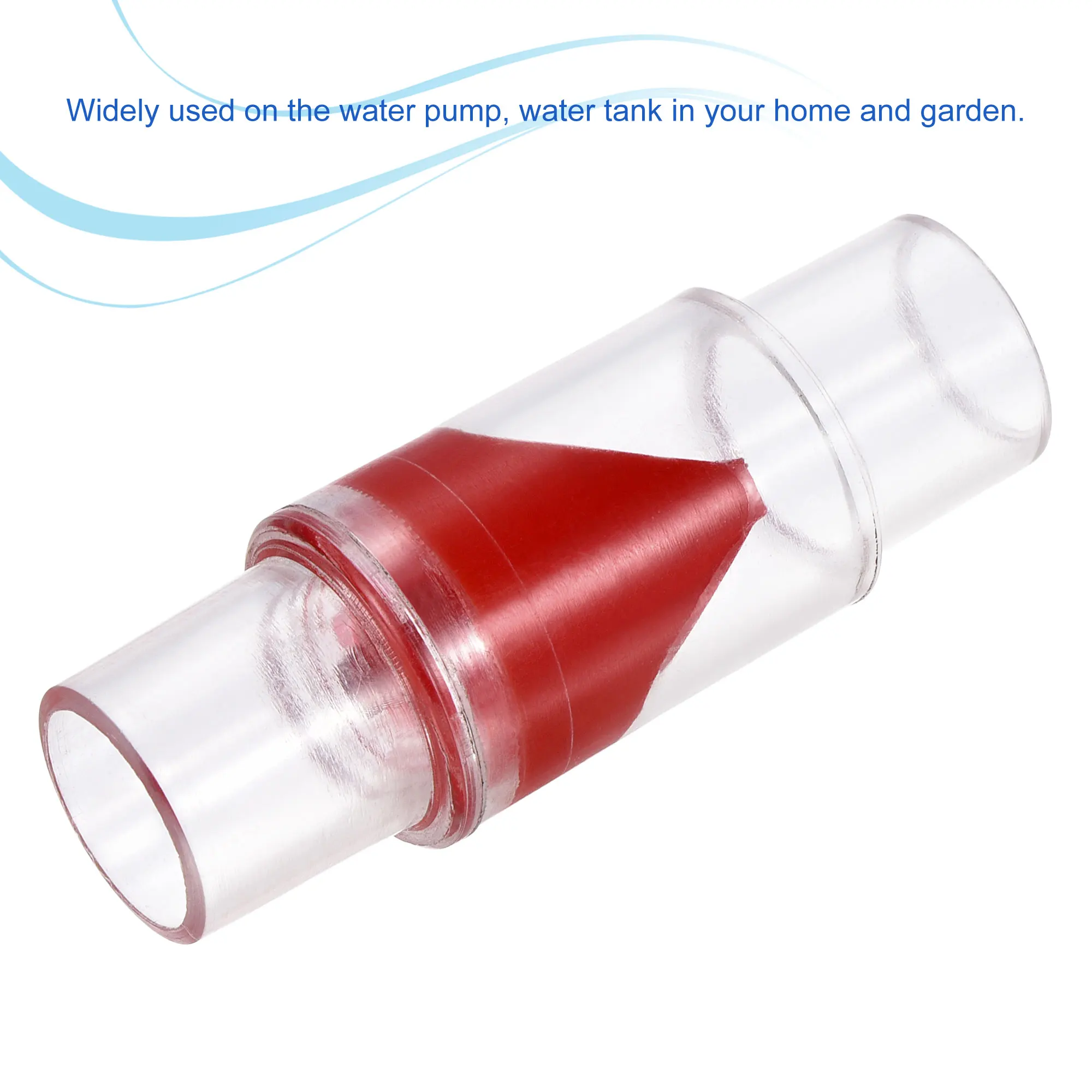 UXCELL 비 반환 편도 체크 밸브 20mm 28mm 직경 GPPS 플라스틱 편도 인라인 호스 커넥터 물 탱크 펌프 용 빨간색 투명