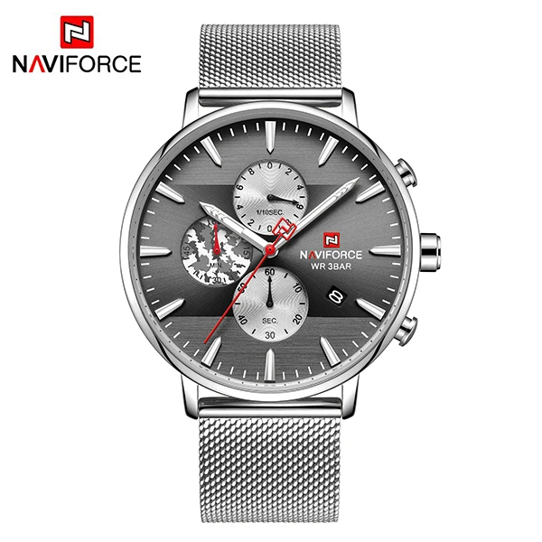 SilverNoBox NAVIFORCE Топ люксовый бренд модные мужские часы светящийся хронограф водонепроницаемые кварцевые наручные мужские часы Relogio Masculino - Цвет: SilverNoBox