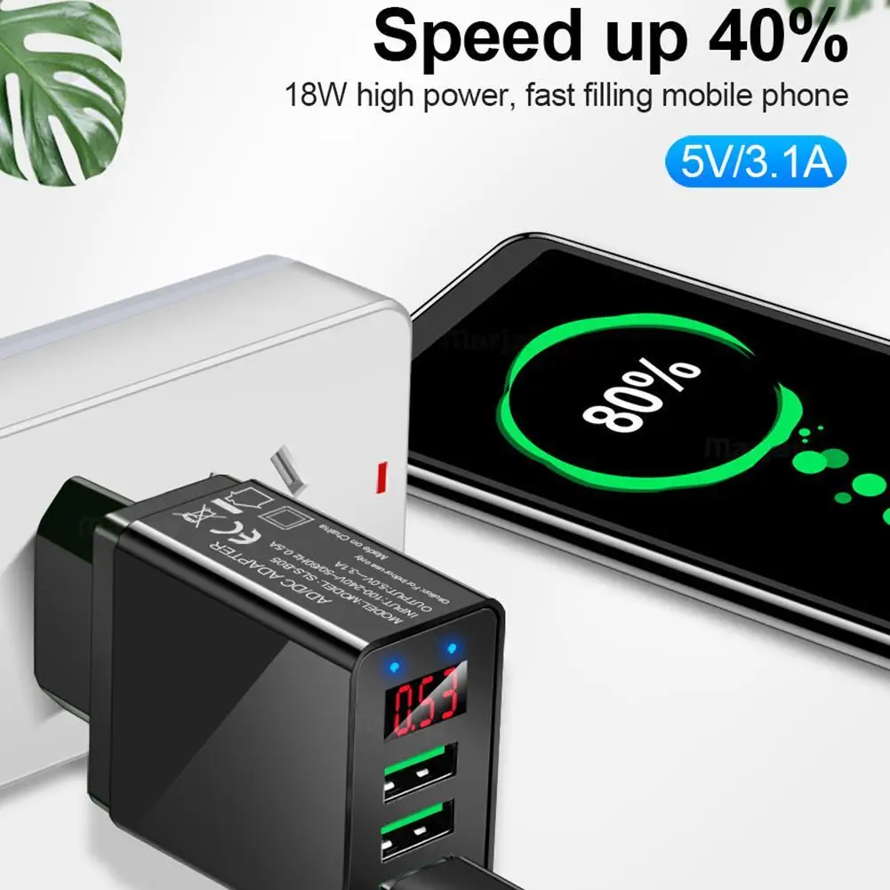 3USB порта зарядное устройство адаптер светодиодный дисплей ЕС вилка Макс 3.0A умная