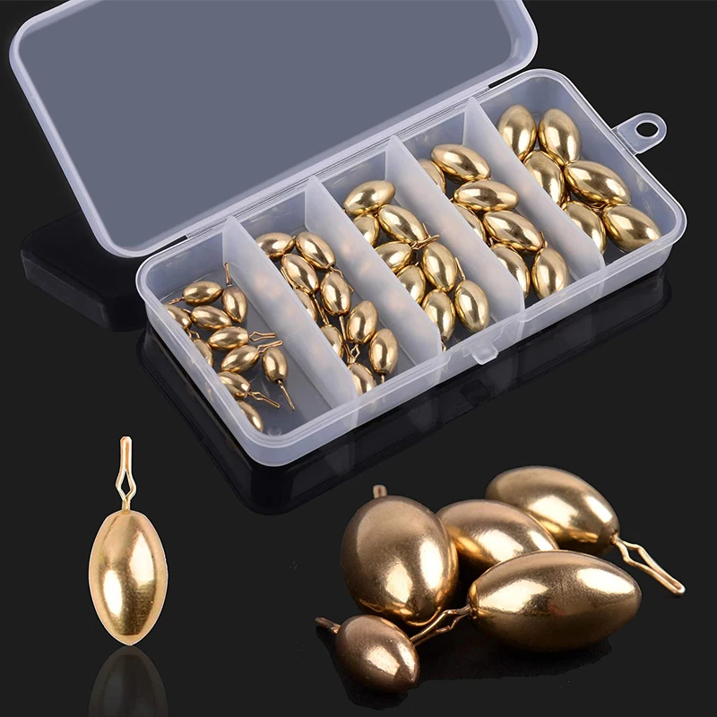 

41pcs 5 Sizes Brass Fishing Sinker For Drop Shot Rigs Carp Fishing Tadpole Shape Casting Lead Weights Sinkers Set With Box